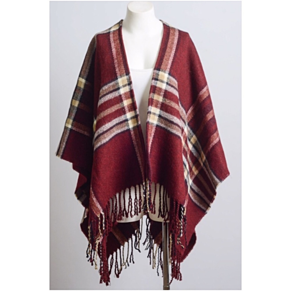 Bohemian Plaid Tassel Sweater Cardi Kimono Scarf - Picture 5 of 6